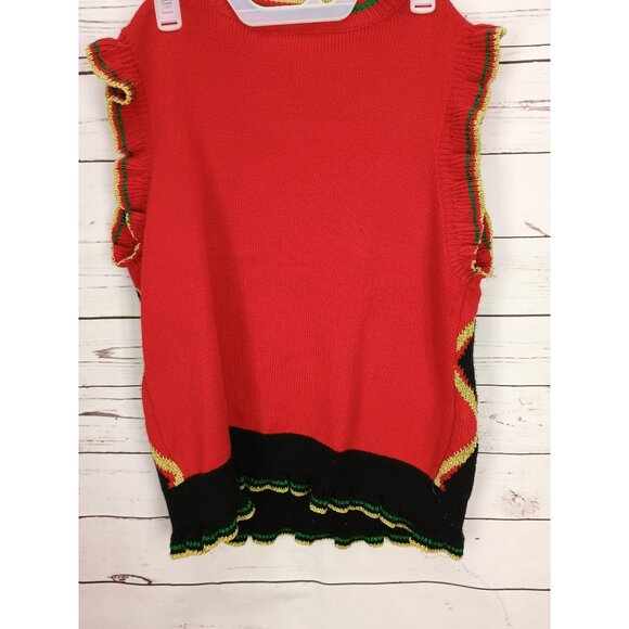 Blizzard Bay Womens Ugly Christmas Sweater Vest L Red Green Tree Sequins Gold Di - Picture 2 of 6